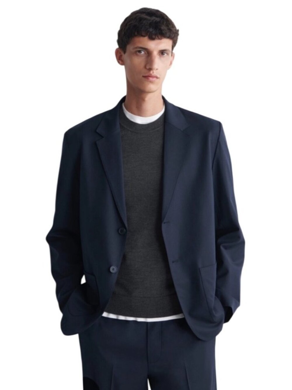 COS Mens Navy Blue Wool Two-Button Blazer Jacket Size 38R business professional